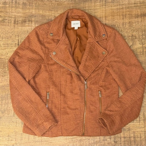 Nine West Women’s Burnt Orange Moto Jacket Textured.size Medium EUC - Picture 6 of 7
